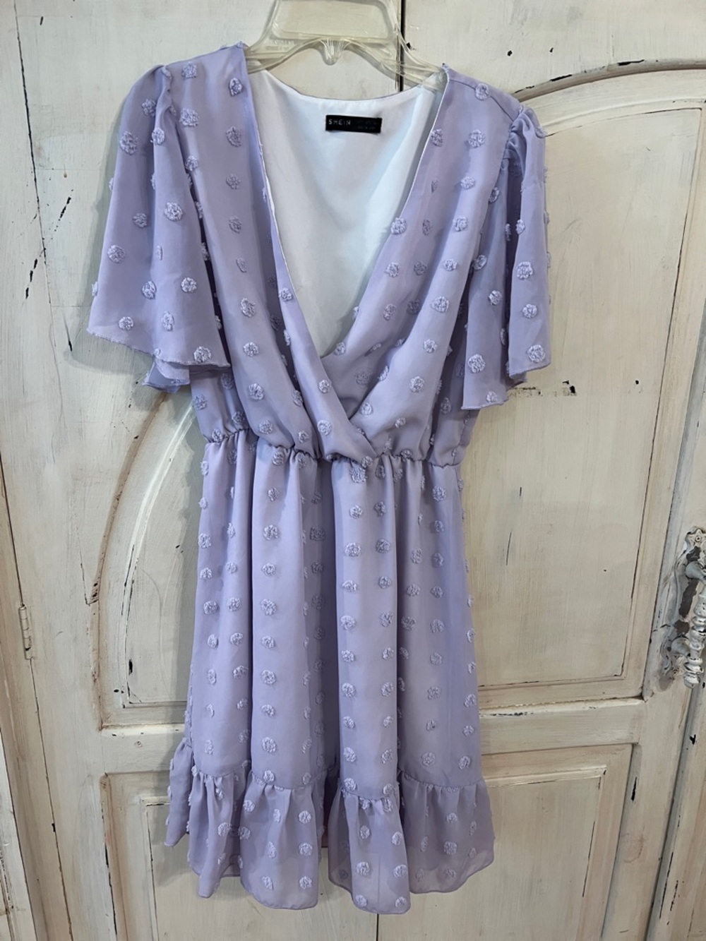 SHEIN Lavender Swiss Dot Ruffle Sleeve Mini Dress Size M